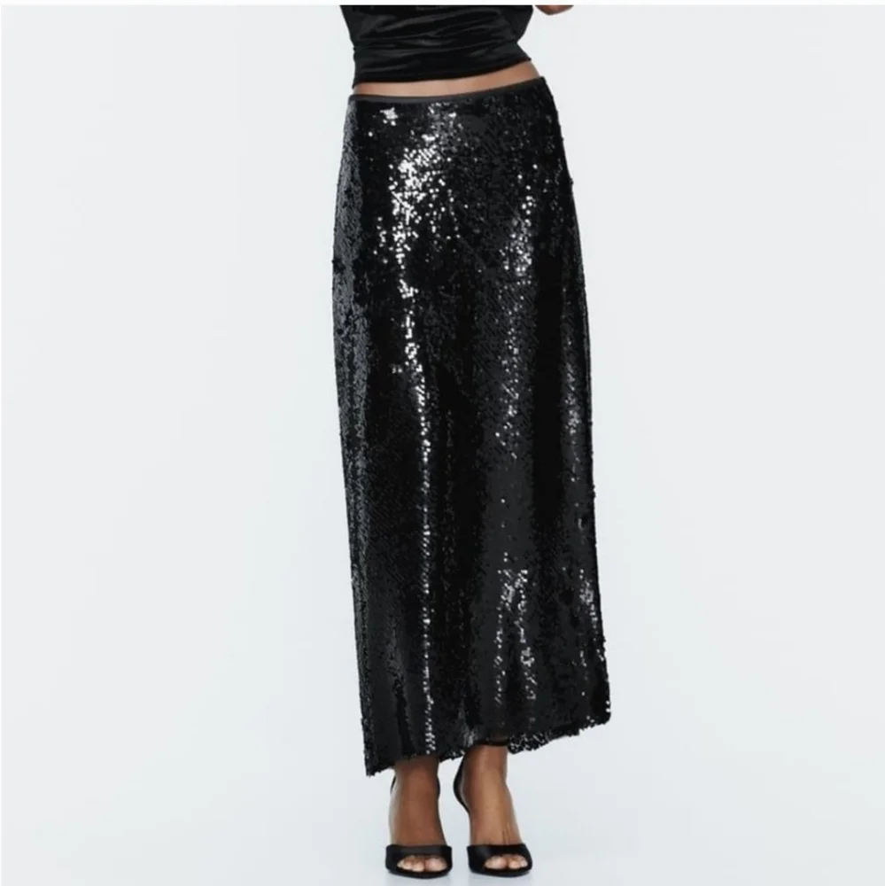 ZARA SEQUIN MIDI SKIRT size XS Black - Picture 10 of 13